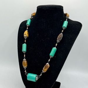 Stunning artisan created gemstone necklace 20” green magnesite tigers eye